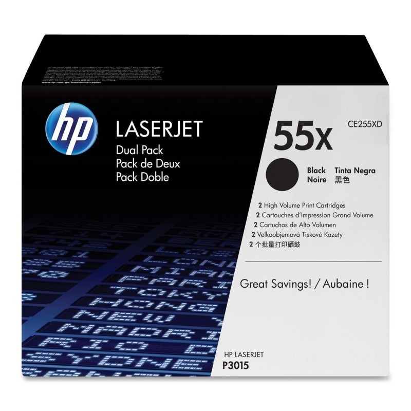 HP 55X Noir (CE255XD) - Pack de 2 toners grande capacité HP LaserJet d'origine