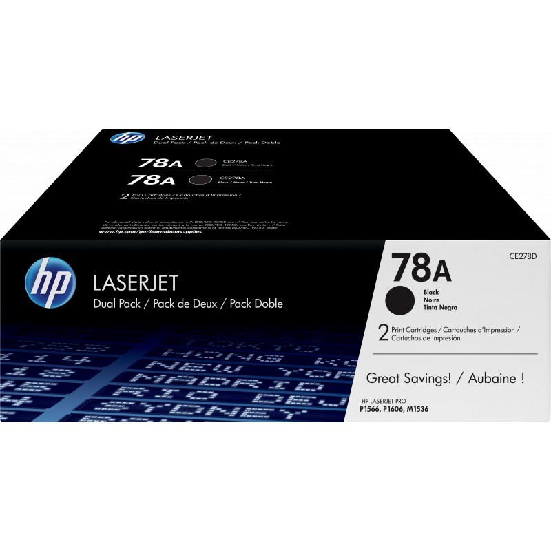 HP 78A Noir (CE278AD) - Pack de 2 toners HP LaserJet d'origine