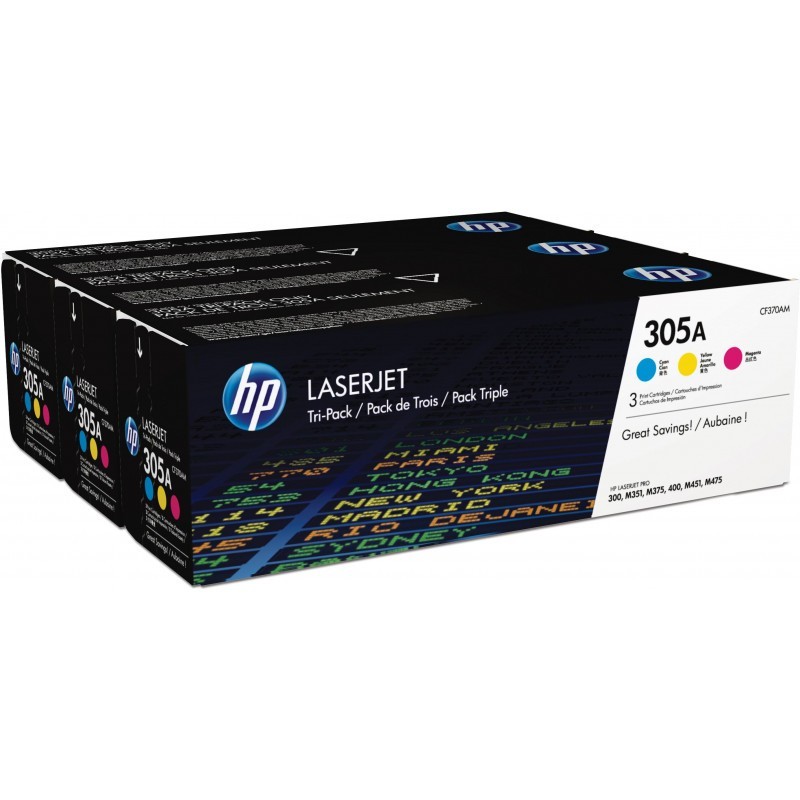 HP 305A Cyan/Magenta/Jaune (CF370AM) - Pack de 3 toners couleur HP LaserJet d'origine