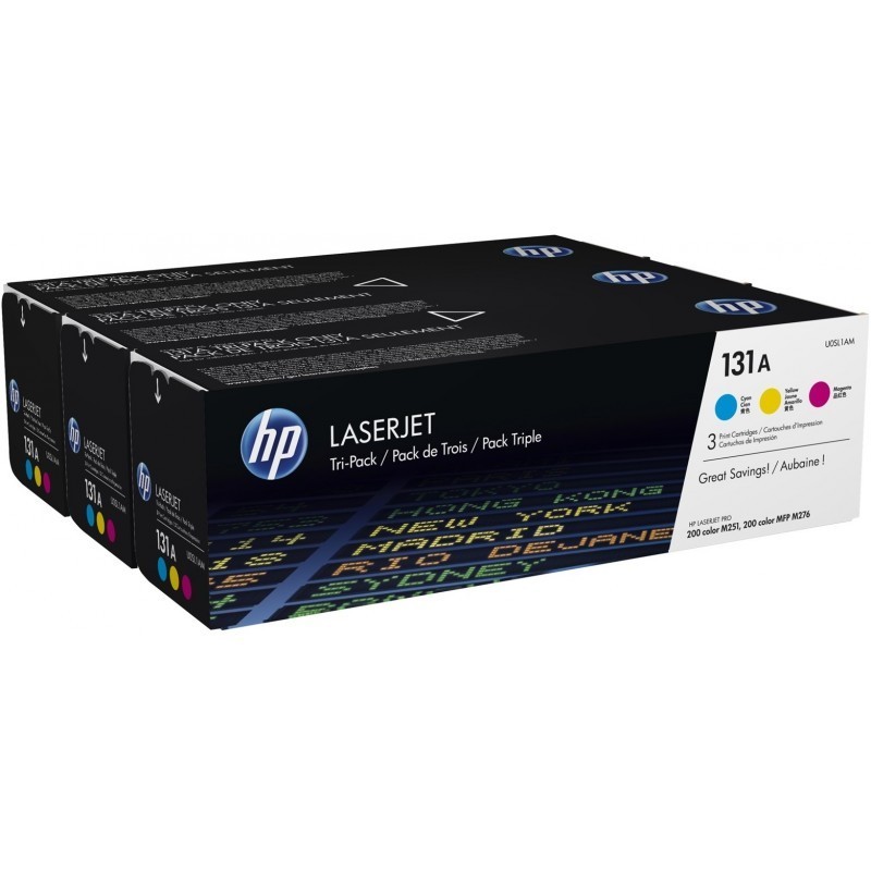 HP 131A Cyan/Magenta/Jaune (U0SL1AM) - Pack de 3 toners couleur HP LaserJet d'origine