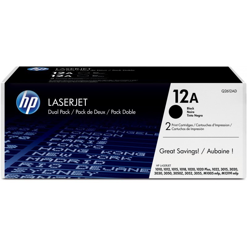 HP 12A Noir (Q2612AF) - Pack de 2 Toner HP LaserJet d'origine