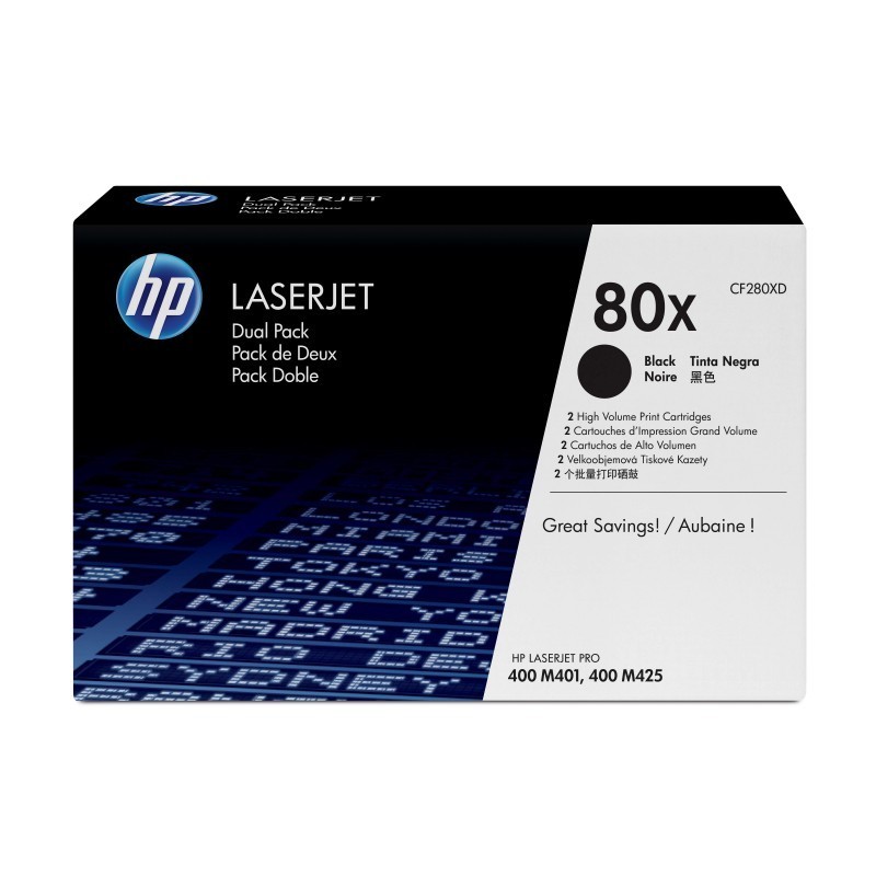 HP 80X Noir (CF280XD) - Pack de 2 toners grande capacité HP LaserJet d'origine