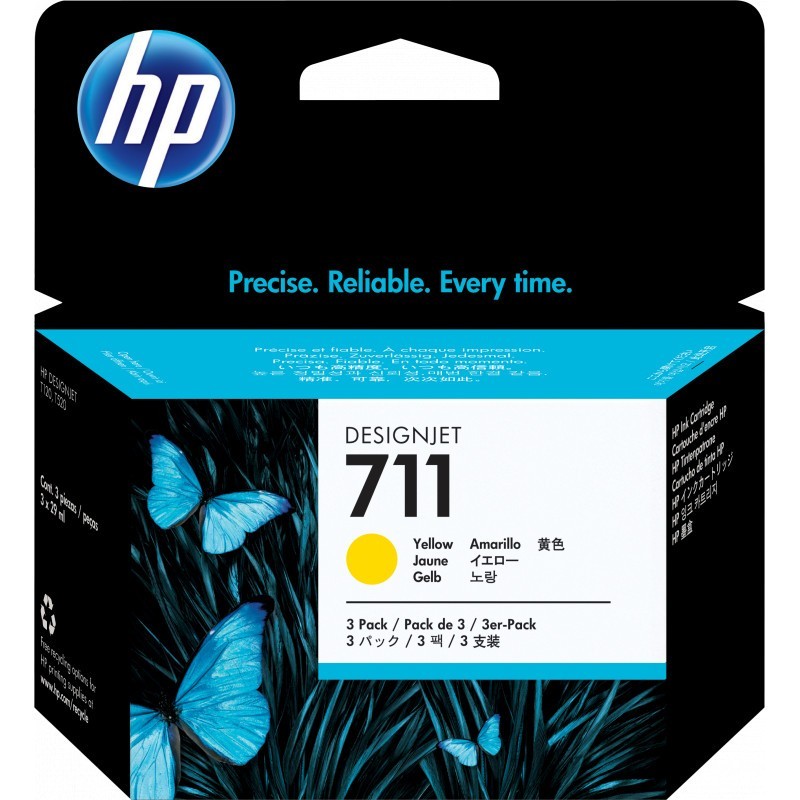 HP 711 Jaune - Pack de 3 Cartouches d'encre HP d'origine (CZ136A)